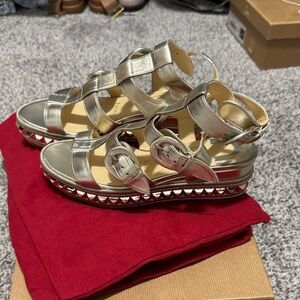 Christian Louboutin Metallic Gold Studded Platform Sandals